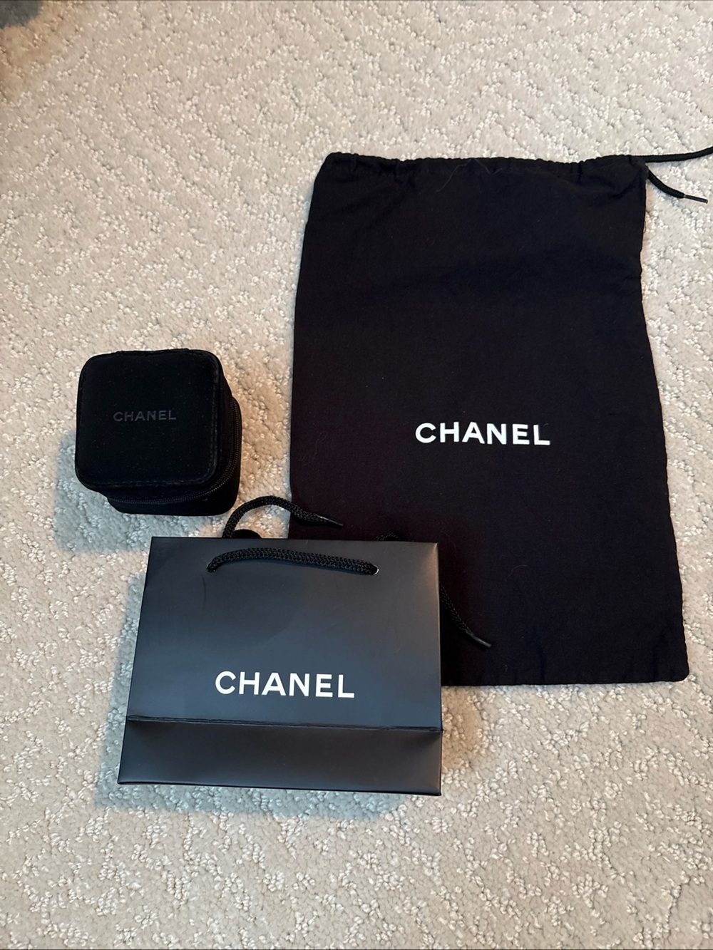 CHANEL Black Logo Jewelry Pouch, Gift Bag & Velvet Case Set